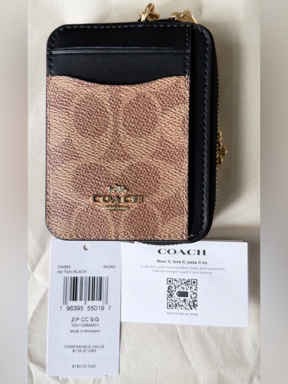 NWT-Coach Zip Card Case In Signature Canvas - Picture 8 of 11